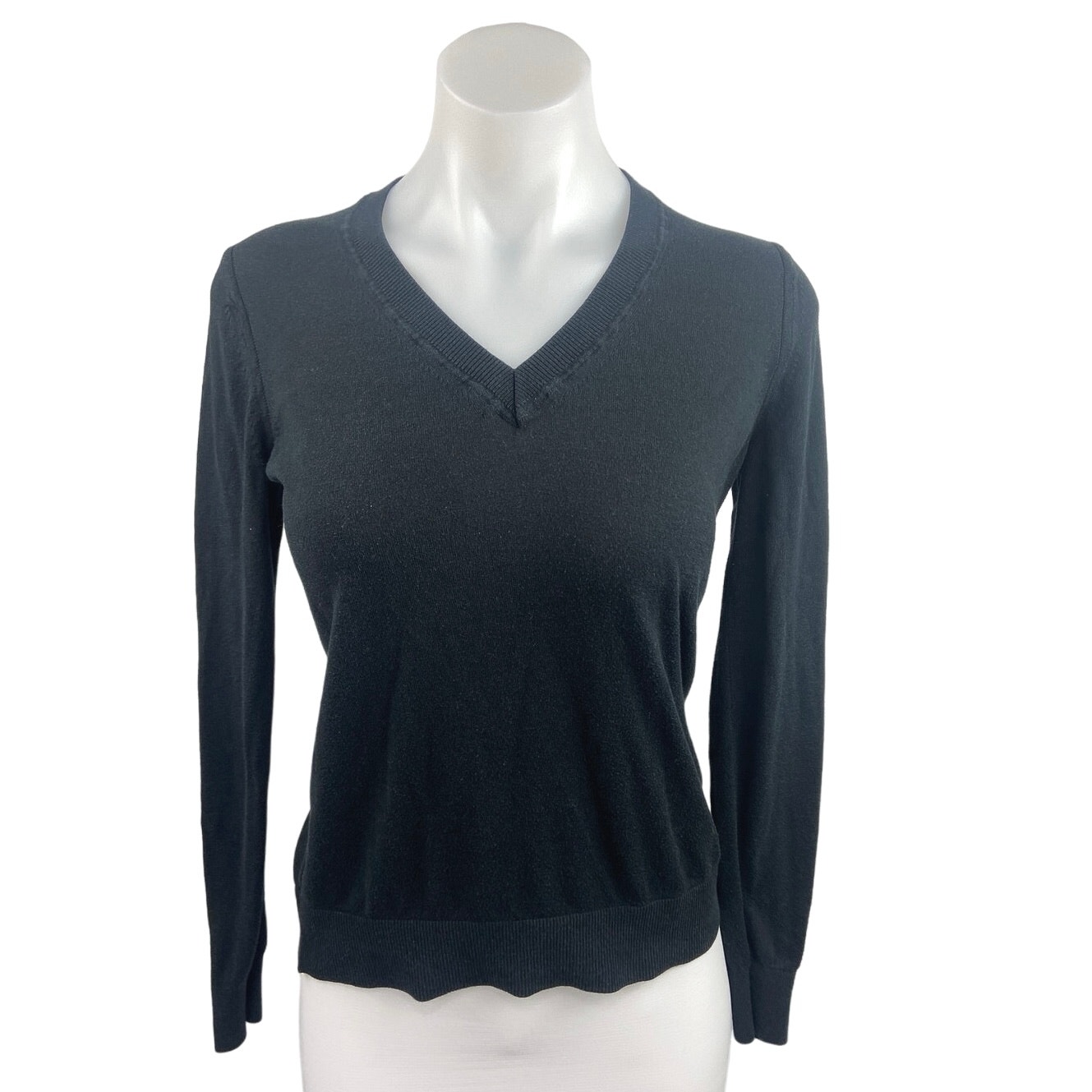 Banana Republic Black Cotton V Neck Long Sleeve Forever Sweater Top Size M
